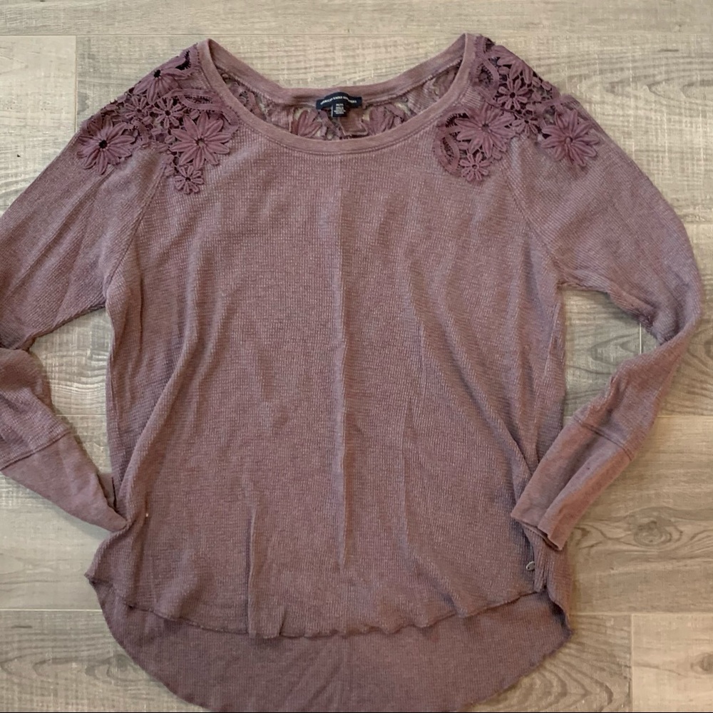 American Eagle Mauve Long Sleeve Waffle Tee